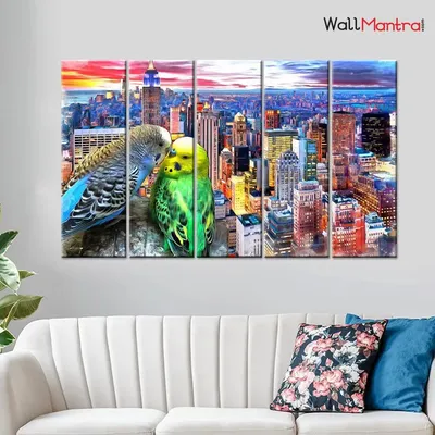 Love Bird Watercolor Painting from New York City Canvas Painting 5 Pieces Canvas Print Wall Painting