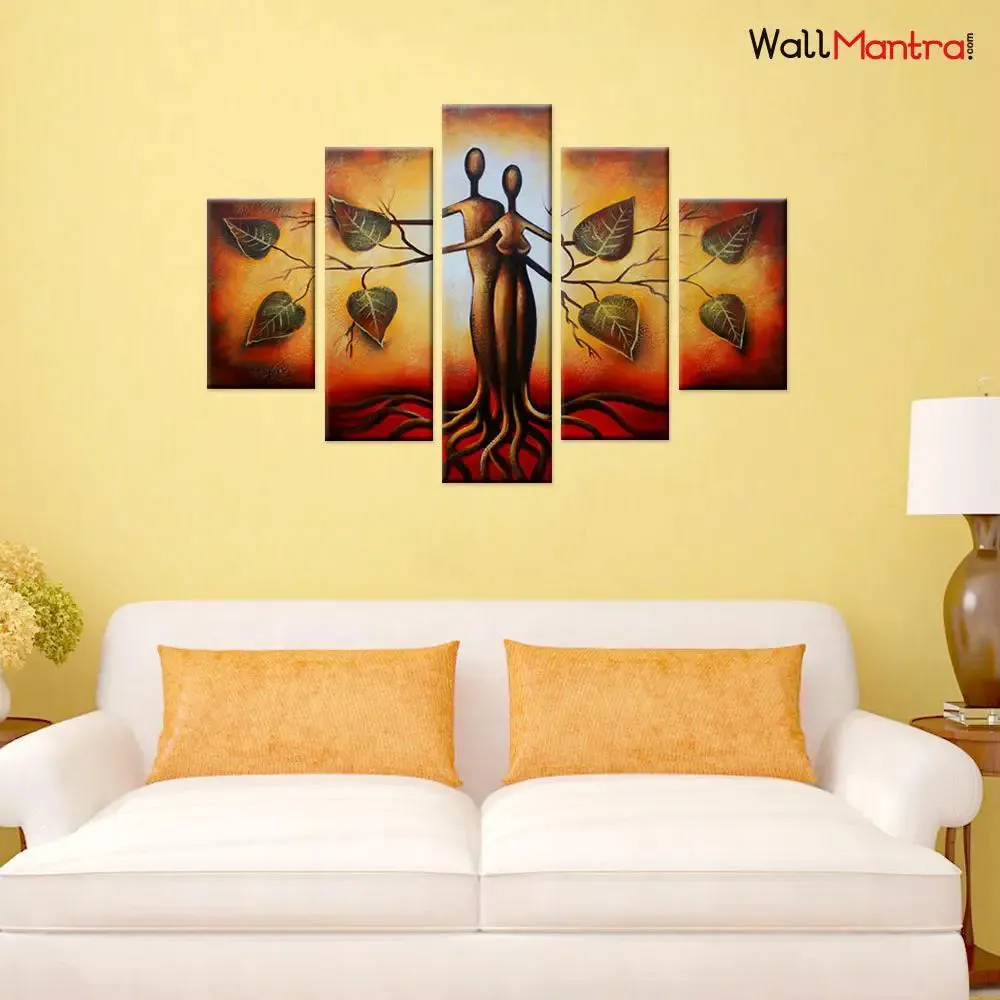Love Tree 5 Pieces Canvas Print Wall Painting