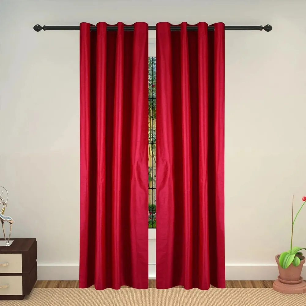 Lushomes Polyester Pink Art Silk Long Door Curtain with Polyester Lining ( 54 x 108 Inches, Pack of 1)