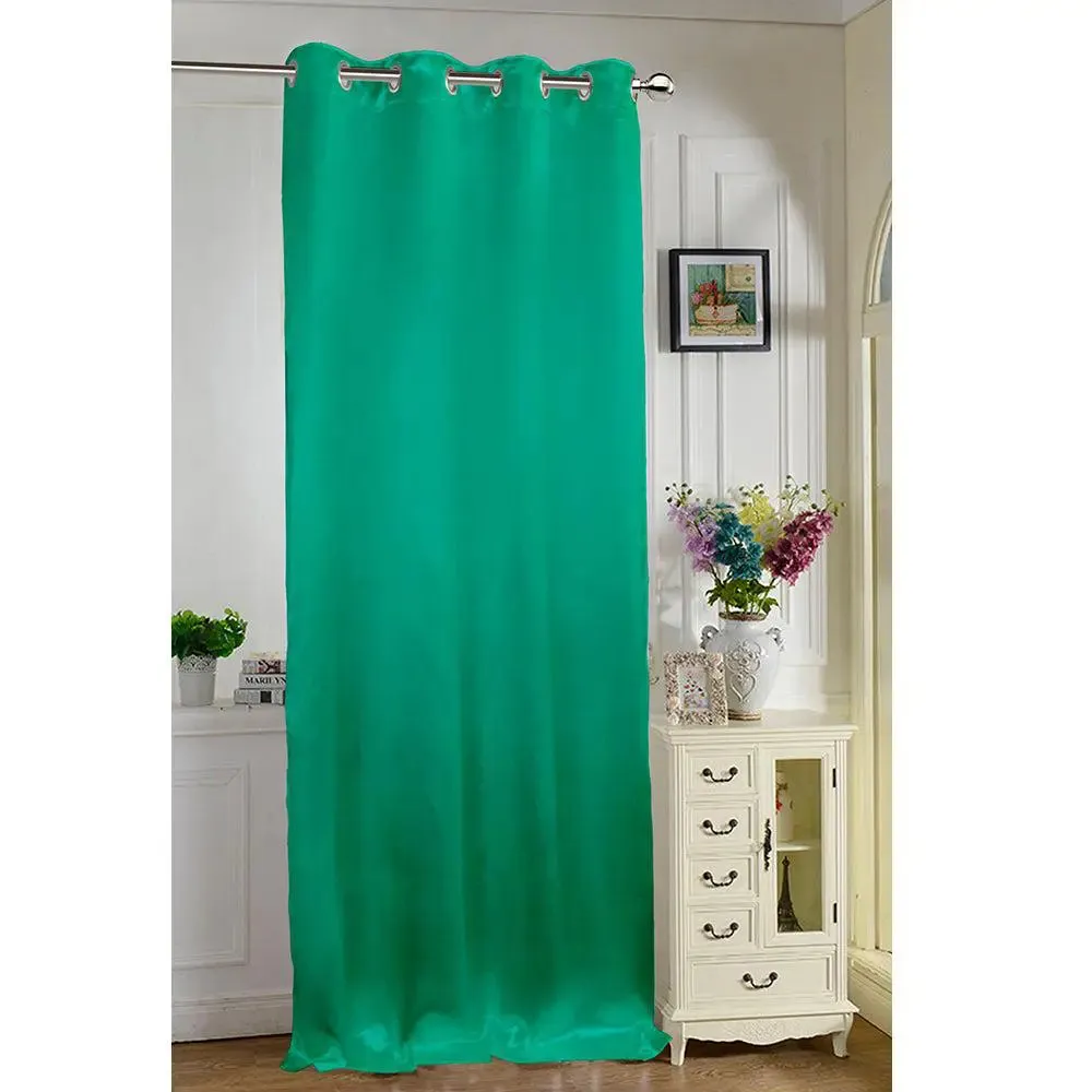 Lushomes Polyester Sea Green Satin Plain Long Door Curtain with 8 Metal Eyelets (54 x 108 inches, Single pc)