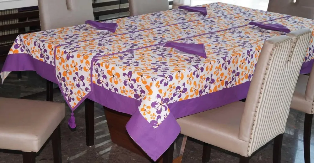 Lushomes Shadow Printed 6 Seater Small Cotton Table Linen Set (Pack of 8)