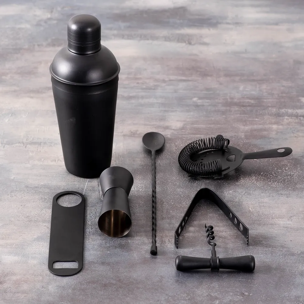 Lustrous Black Stainless Steel Bar Tool Set Of 7