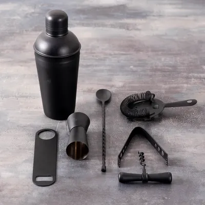 Lustrous Black Stainless Steel Bar Tool Set Of 7