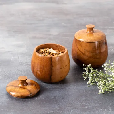 Lustrous Brown Wooden Multipurpose Container Set Of 2