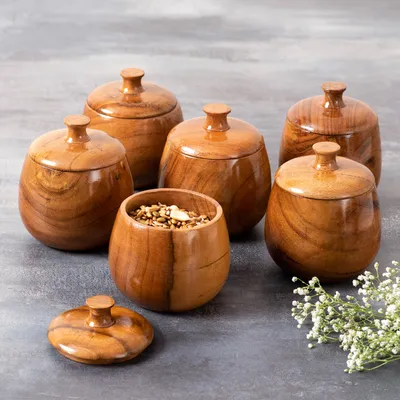 Lustrous Brown Wooden Multipurpose Container Set Of 6