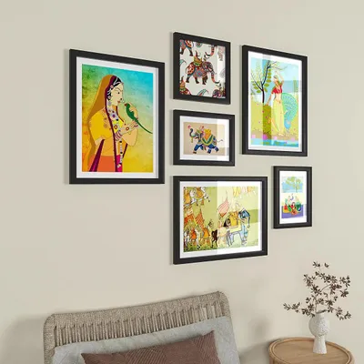 Madhubani Art Collage Picture Wall Frame Set of 6