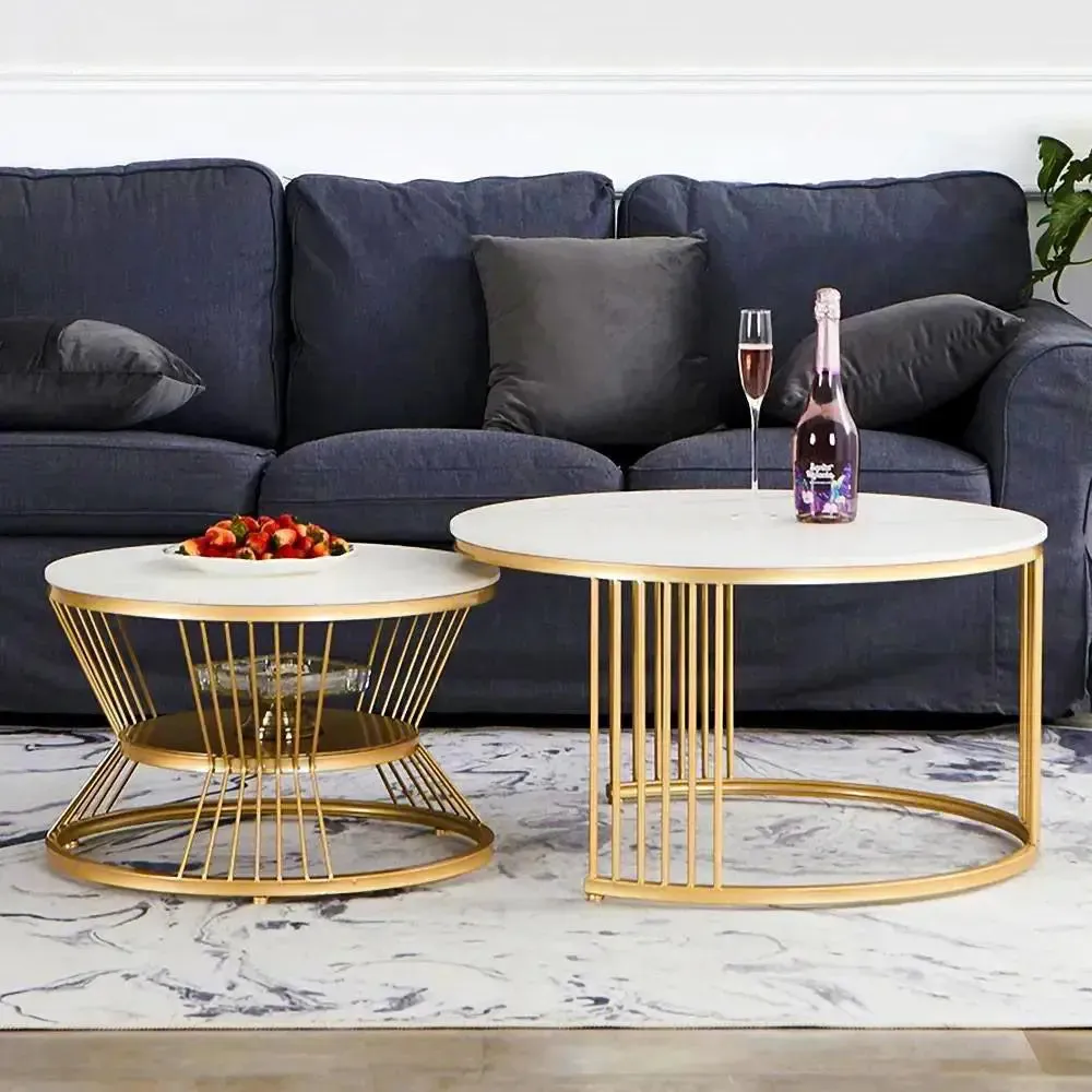 Marble only Classic Complementing Golden Coffee Table (Set of 2)