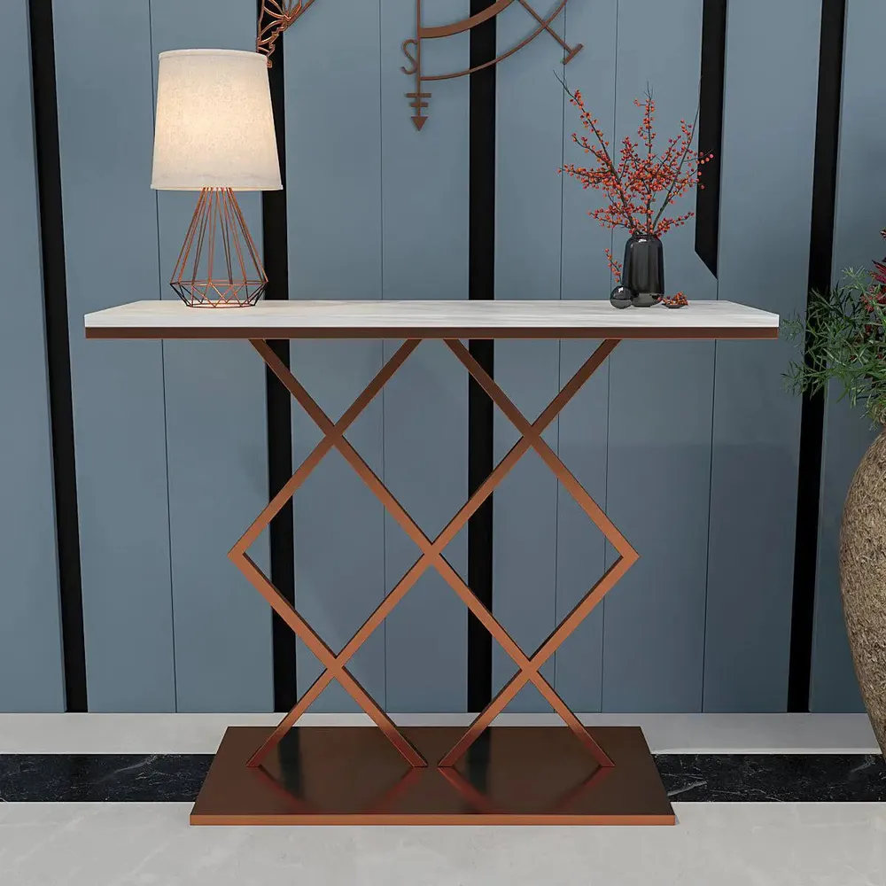 Marble Only For Copper Console Table In Geometric Criss Cross Pattern