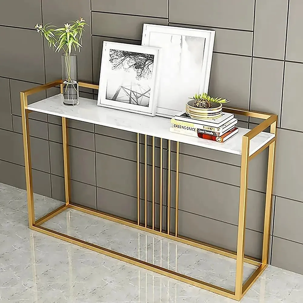 Marble Only For Modern Console Table In Sleek Golden Rods Design