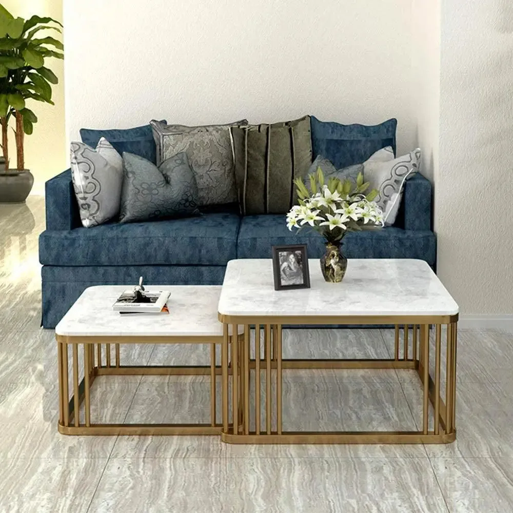 Marble only Square Tethered Metallic Table (Set of 2)