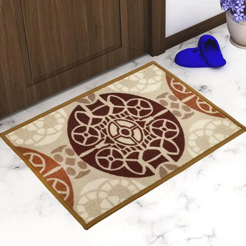 Maroon & Beige Ethnic Circular Printed Premium Doormat (14 X 22 )Inches