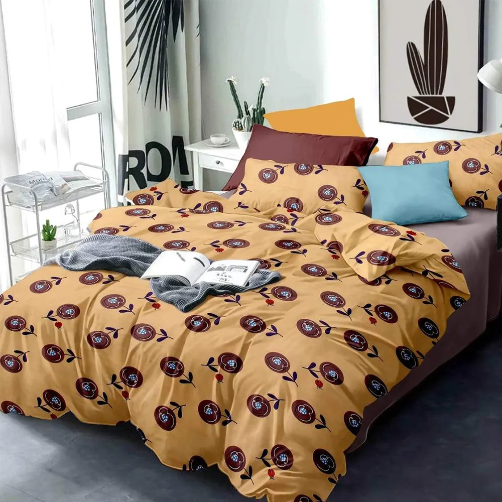 Maroon Bright Floral Double Bedsheet With 2 Pillow Covers (Yellow)
