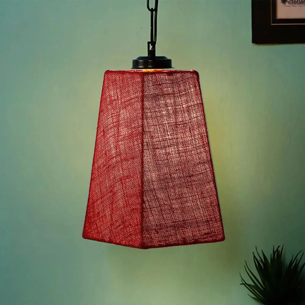 Maroon Jute Pyramid Hanging Lamp