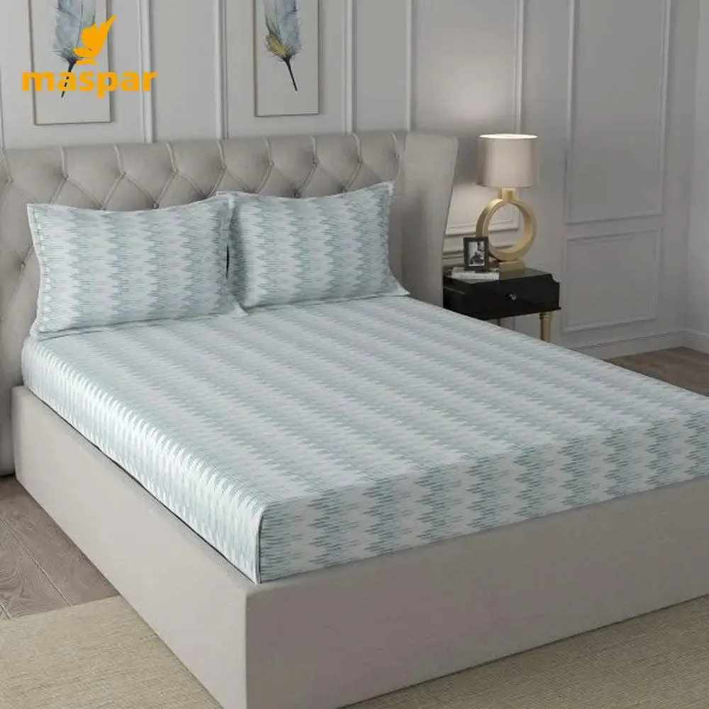 Maspar Asher Blue Double Bedsheet with 2 Pillow Covers (144 TC)- Hermosa Exotic Bouquet