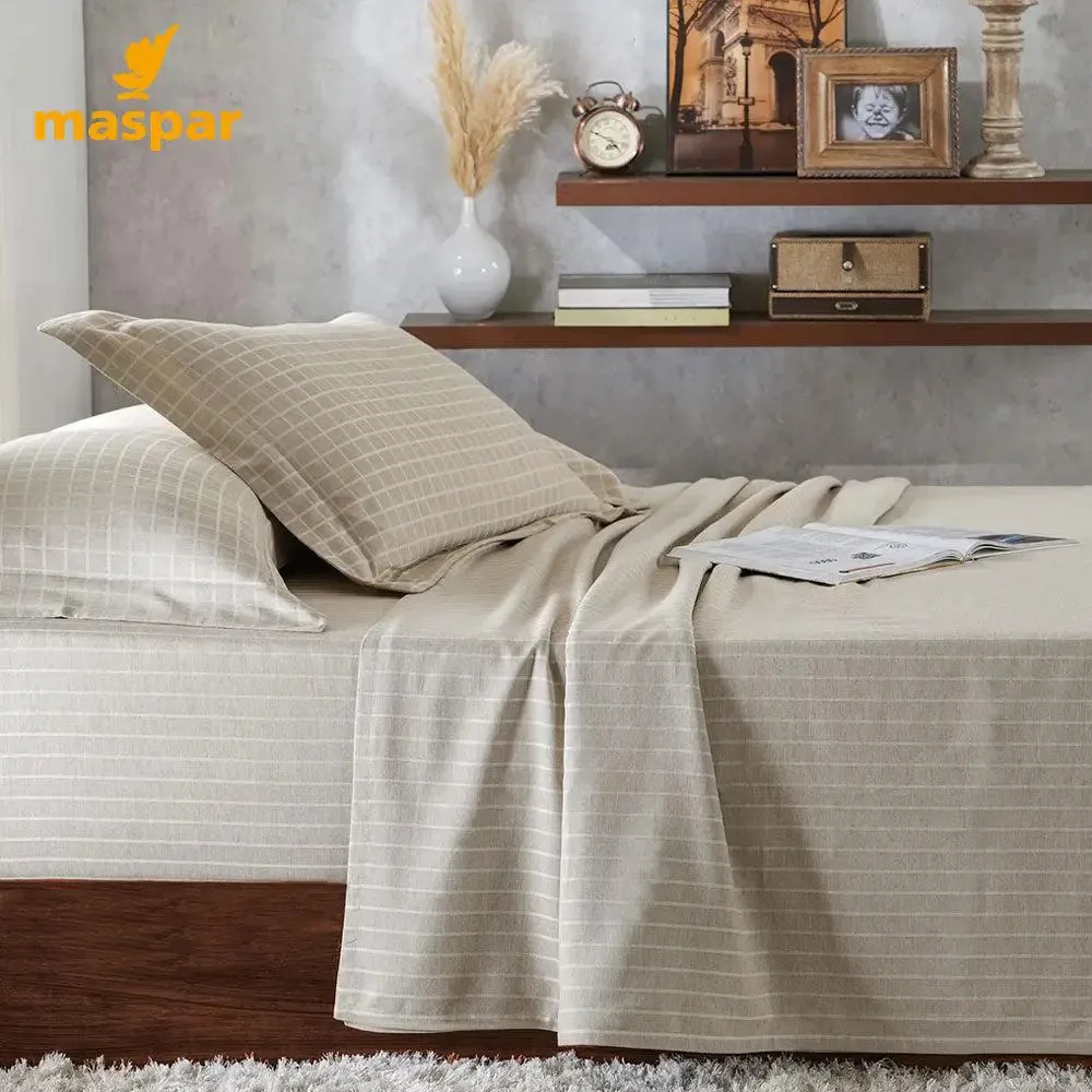 Maspar Bliss Reversible Egyptian Cotton Ultra-Soft Beige King Size Bedsheet with 2 Pillow Covers (300 TC)