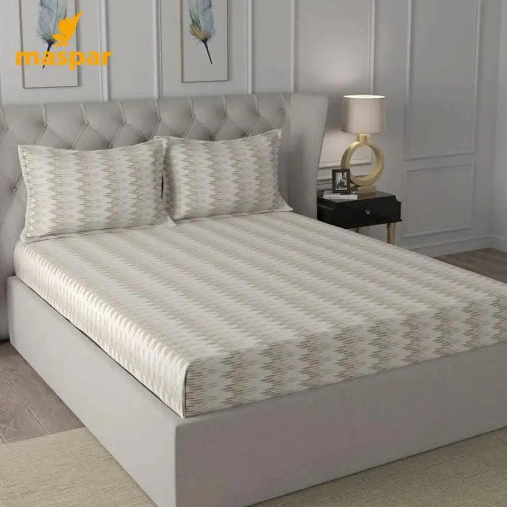 Maspar Neutral Double Bedsheet with 2 Pillow Covers (144 TC)- Hermosa Exotic Bouquet Asher