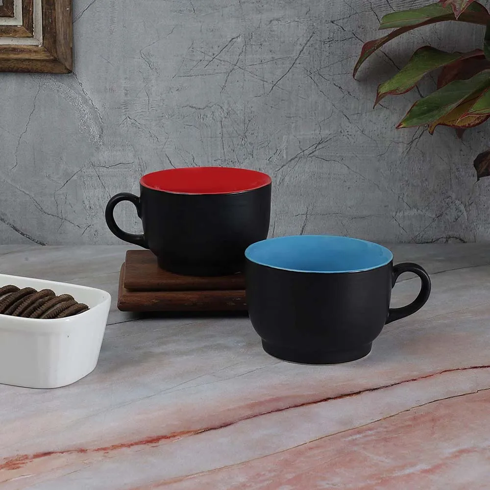 Matte Black Ceramic Tea Cups Set Of 2