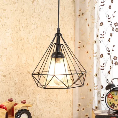 Metal Encased Carved Bell Motif Glass Single Hanging Light
