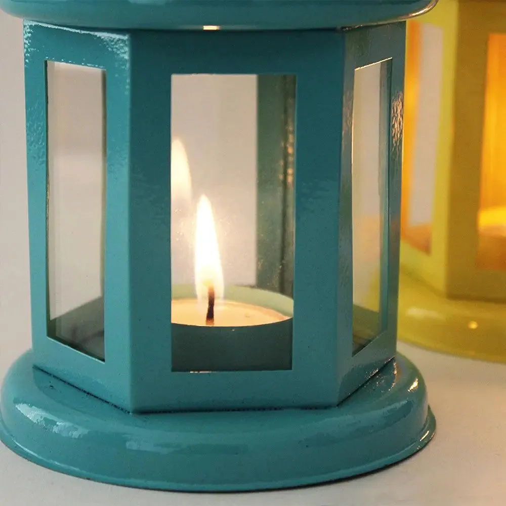 Metallic Base Finely Textured Set Of 2 Lantern Candle Holder