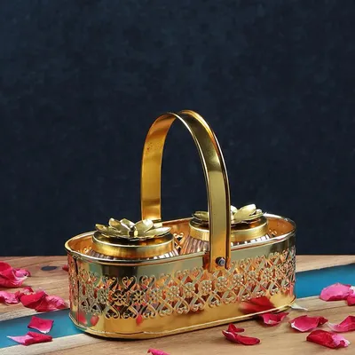 Metallic Bucket with Designer Jars For Gifting Purposes