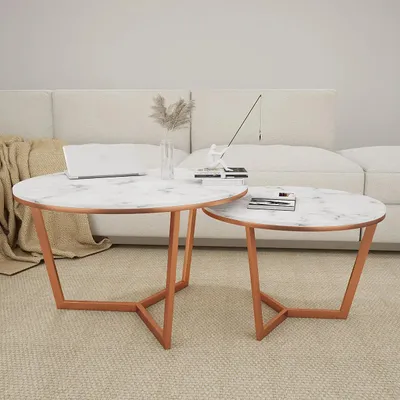 Metallic Nesting Center Tables In Copper Luxe Base Set Of 2