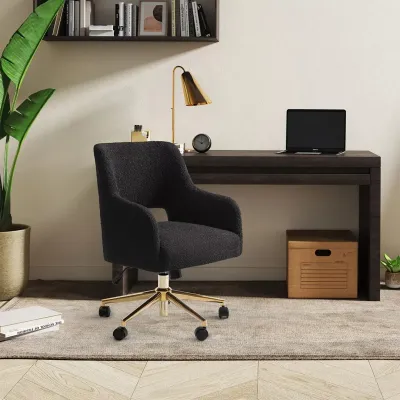 Mid-Century Modern Office Vanity Swivel Chair with Wheels in Black