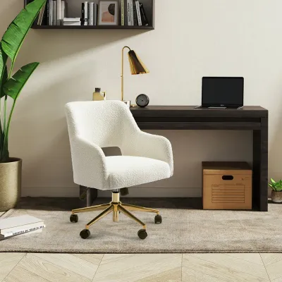 Mid-Century Modern Office Vanity Swivel Chair with Wheels in Cream