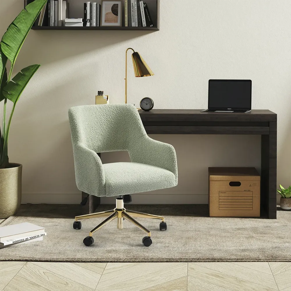 Mid-Century Modern Office Vanity Swivel Chair with Wheels in Desert Sage