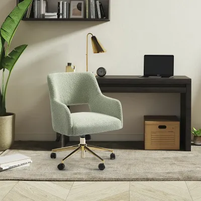 Mid-Century Modern Office Vanity Swivel Chair with Wheels in Desert Sage