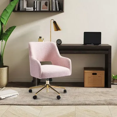 Mid-Century Modern Office Vanity Swivel Chair with Wheels in Dusty Peach