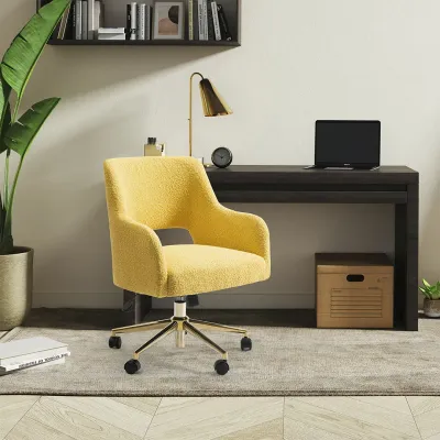 Mid-Century Modern Office Vanity Swivel Chair with Wheels in Mustard