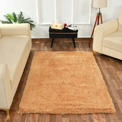 Minimalist Beige Solid Soft Feel Anti-Skid Rectangular Cotton Carpet
