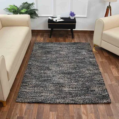 Minimalist Black and Grey Abstract Print Polyester Carpet