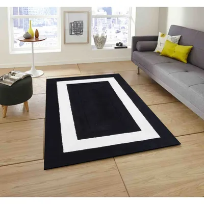 Minimalist Square Patterned Black & White Tufted Area Carpet