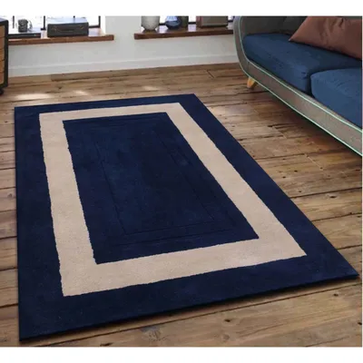 Minimalist Square Patterned Blue & Beige Tufted Area Carpet