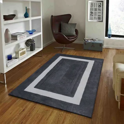 Minimalist Square Patterned Gray & White Tufted Area Carpet