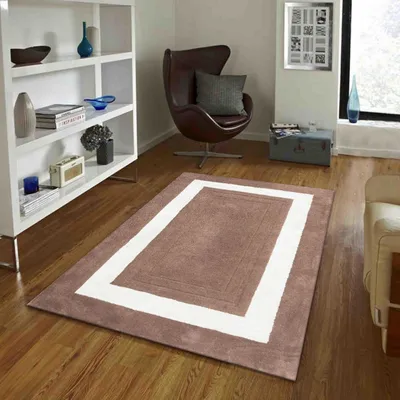 Minimalist Square Patterned Mousse & White Tufted Area Carpet