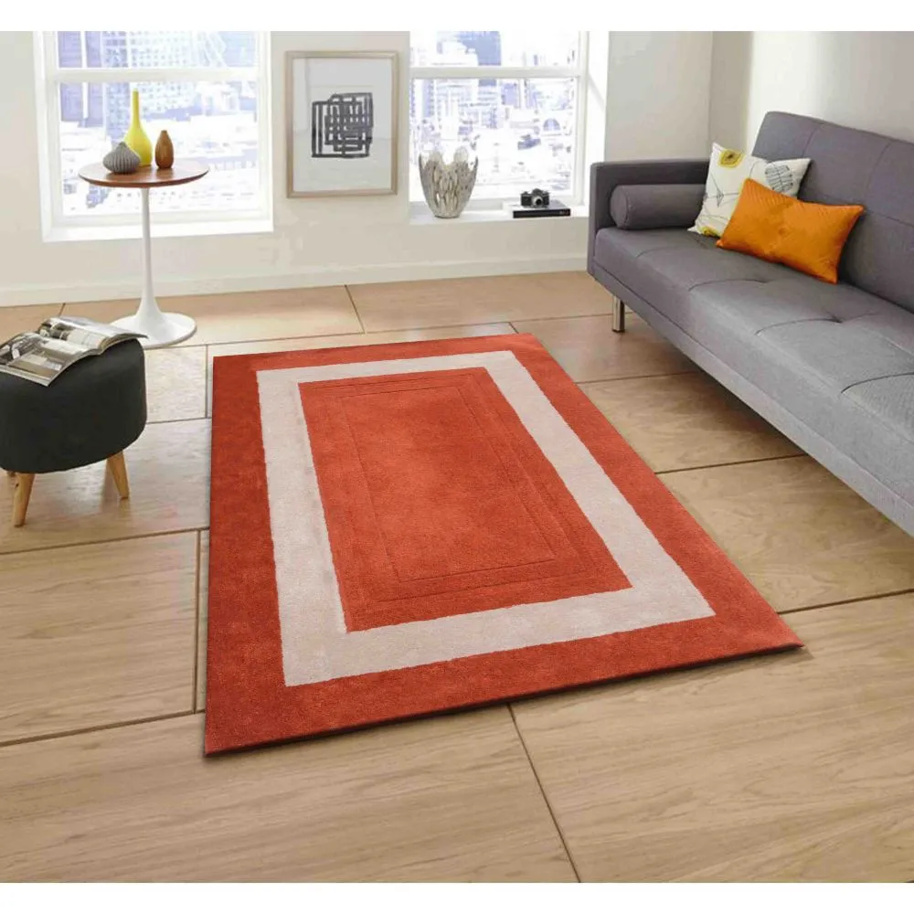 Minimalist Square Patterned Orange & Beige Tufted Area Carpet