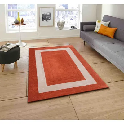 Minimalist Square Patterned Orange & Beige Tufted Area Carpet