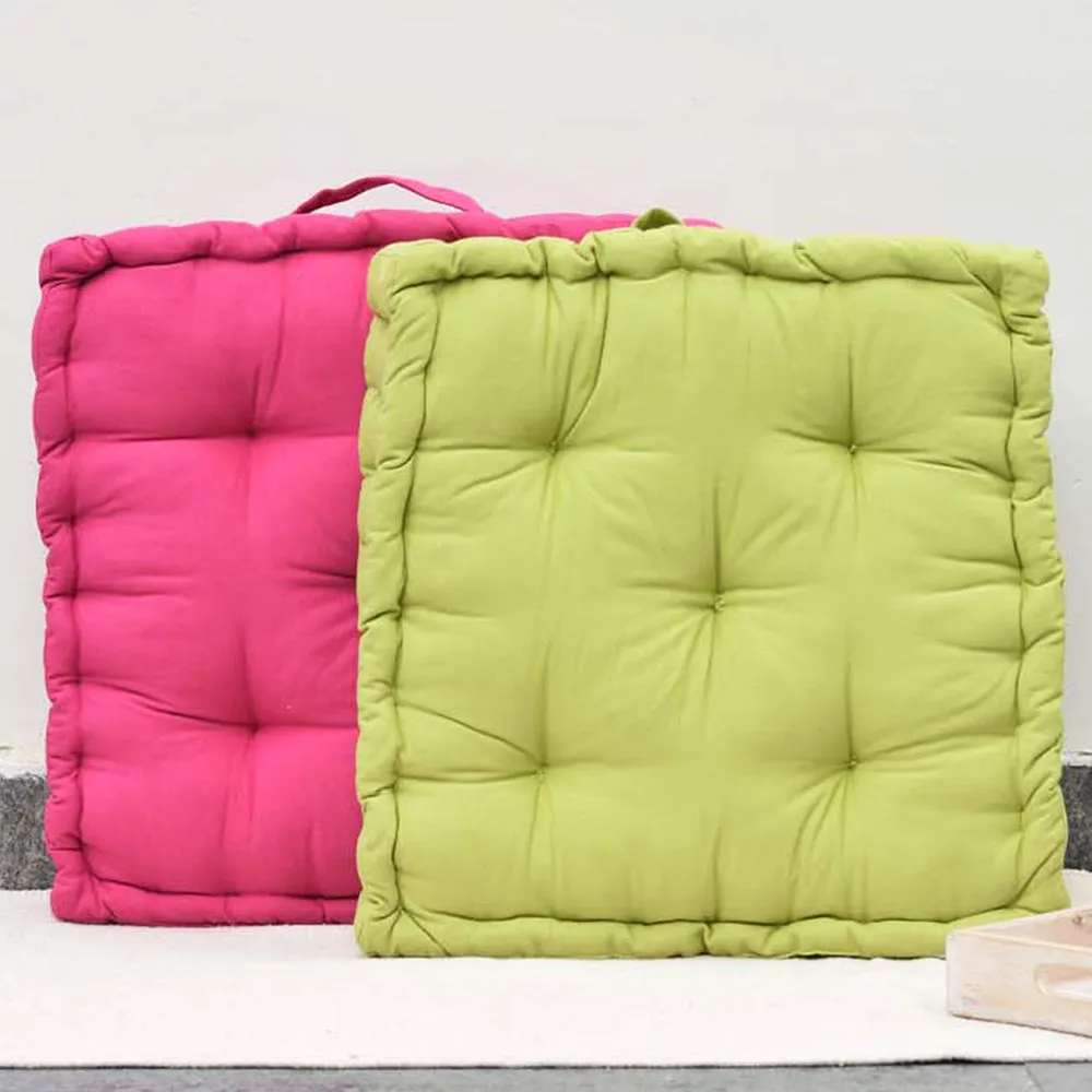 Minimalistic Royal Box Squared Green and Pink Plush Cotton Matlas Floor Sitting Cushion Set Of 2