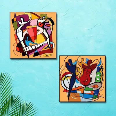Modern Art Canvas Painting With Black Floating Frame Size: 30 cm (H) X 30 cm (W) Set of 2