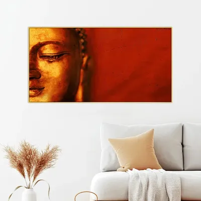 Modern Buddha with Crimson Background Canvas  Wall Painting