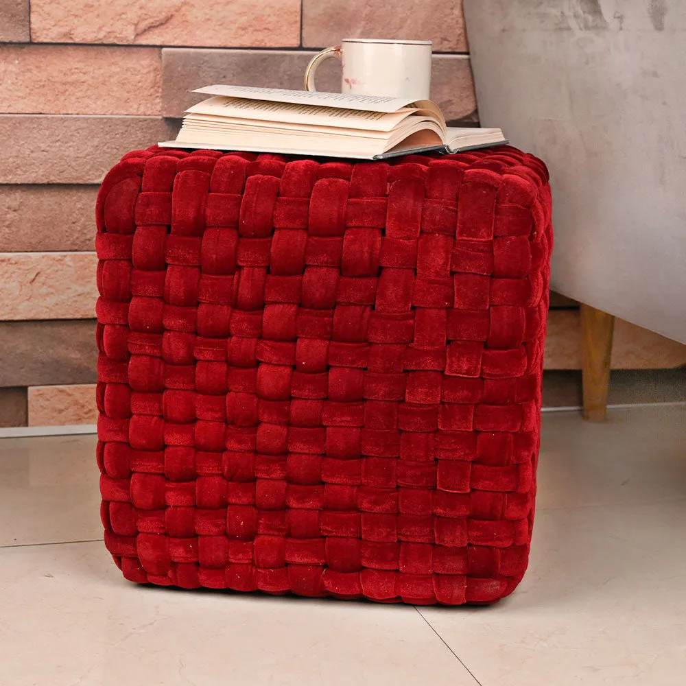 Modern Corner Cotton Velvet Material Pouffe Stool For Living Room, Set of 1