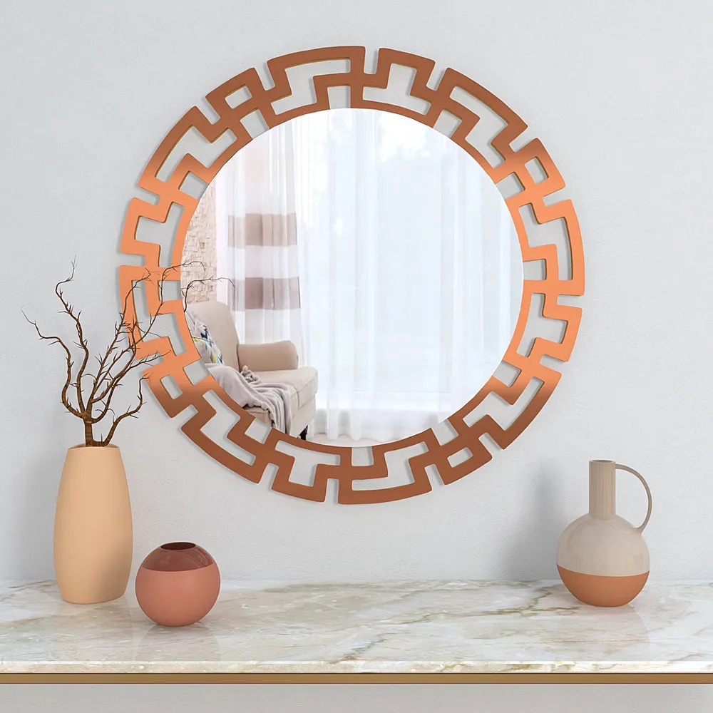 Modern Geometric Designer Copper finish Round Vanity Mirror