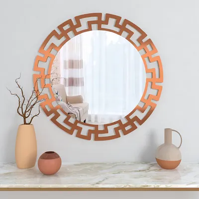 Modern Geometric Designer Copper finish Round Vanity Mirror