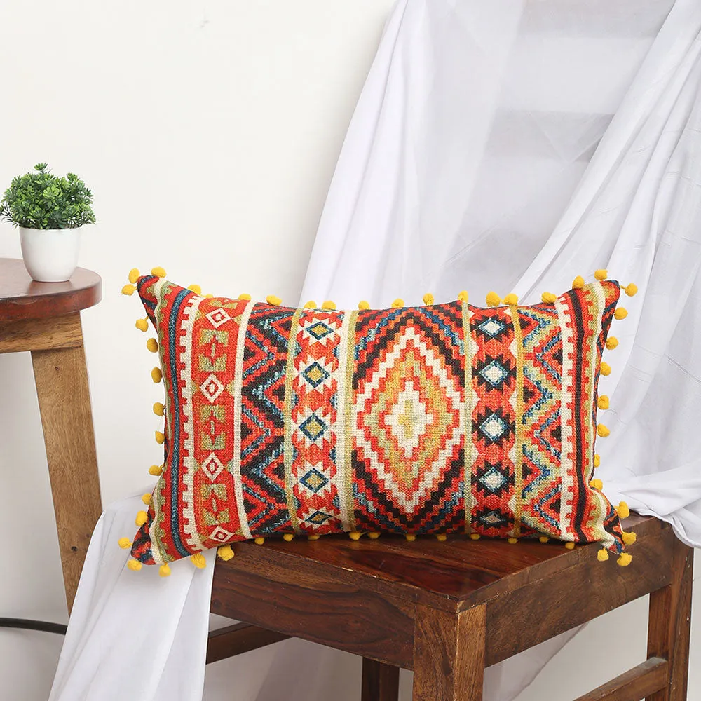 Modern Geometric Print Orange 100% Cotton Cushion Cover Set Of 1
