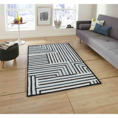 Modern Maze Pattern Black & White Tufted Area Carpet