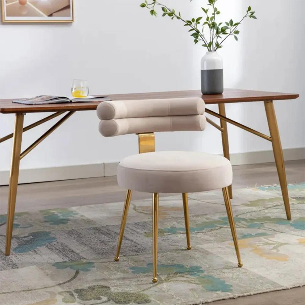 Modern Velvet Accent Chair with Gold-Tone Legs in Beige