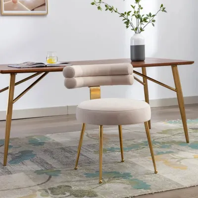 Modern Velvet Accent Chair with Gold-Tone Legs in Beige