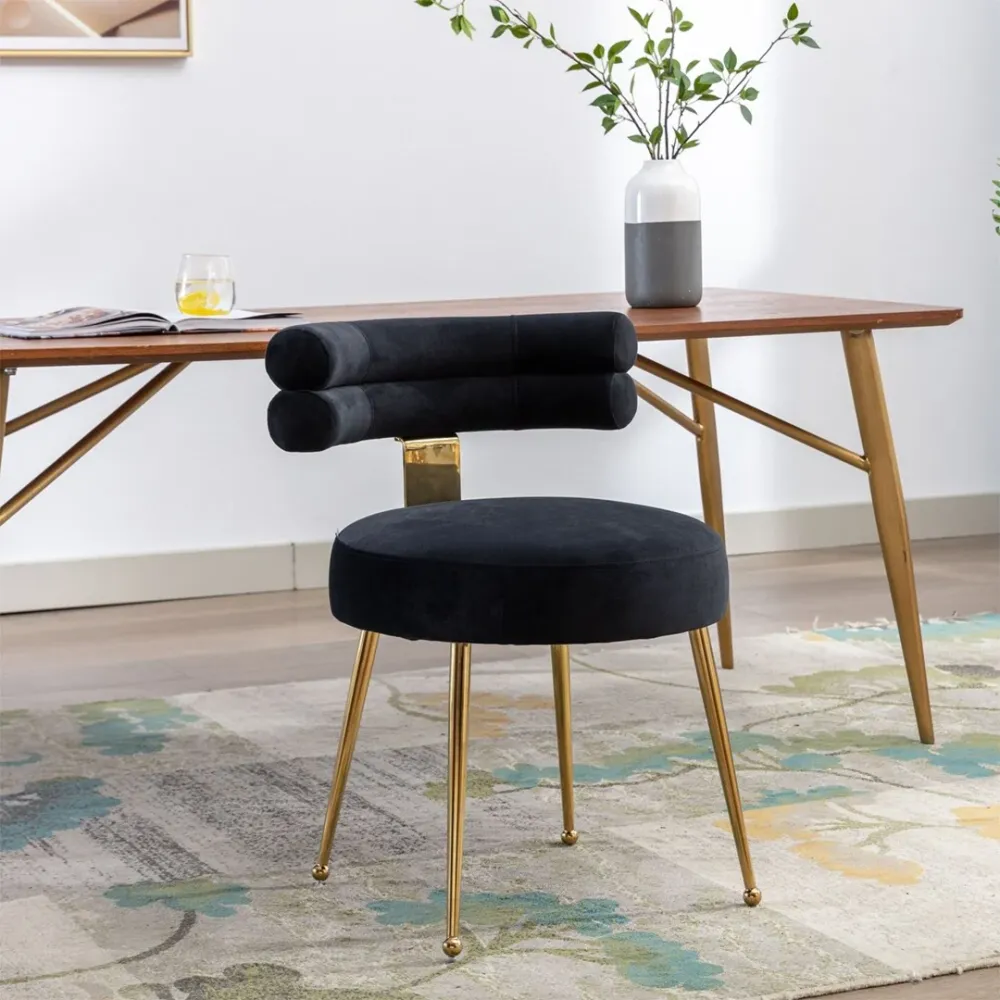 Modern Velvet Accent Chair with Gold-Tone Legs in Black